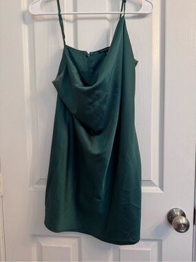 Kendall & Kylie Emerald Green Satin Cowl Mini Dress